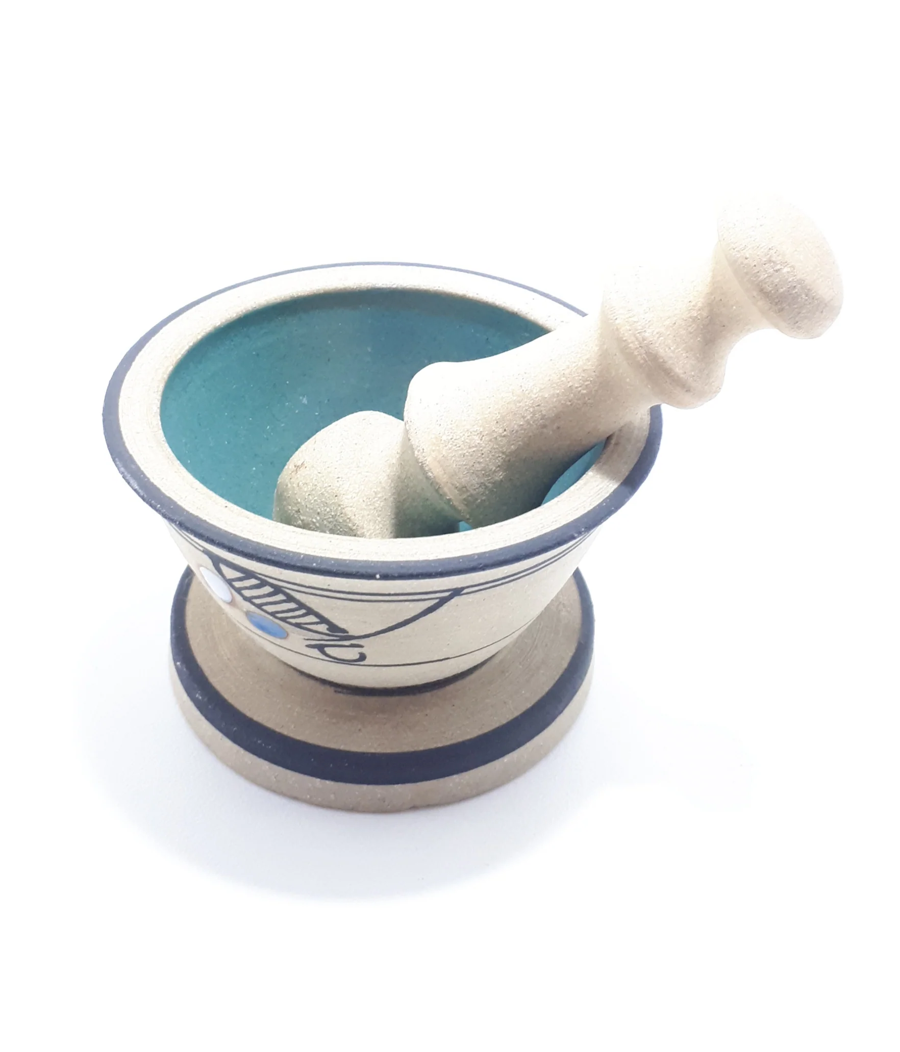 Stoneware Mortar & Pestle Decorated With Enameled Patterning - Image 4