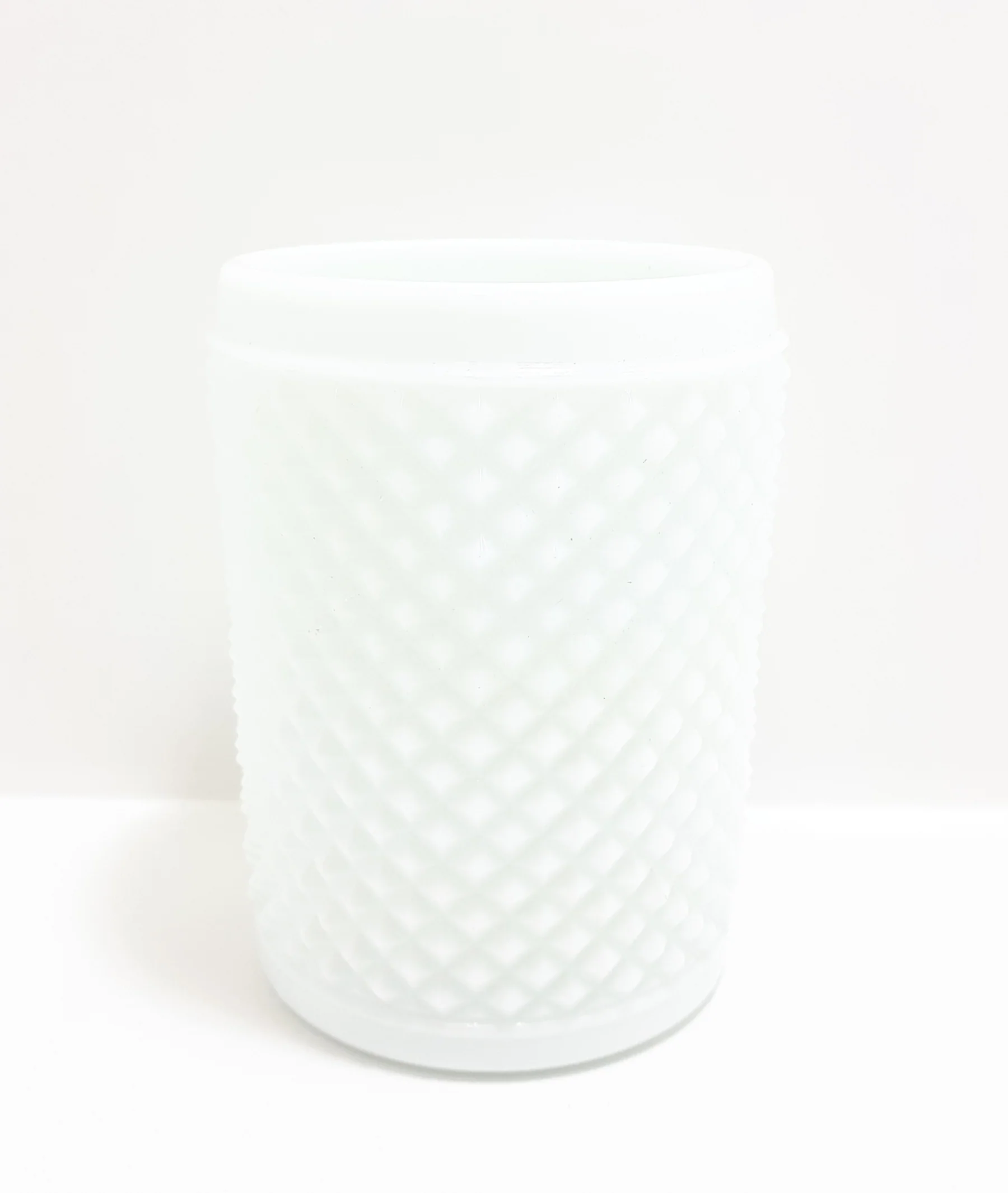 Sturdy & Mildly Blue Toned Milk Glass Utensil / Pen / Vanity Holder With Hobnail Design