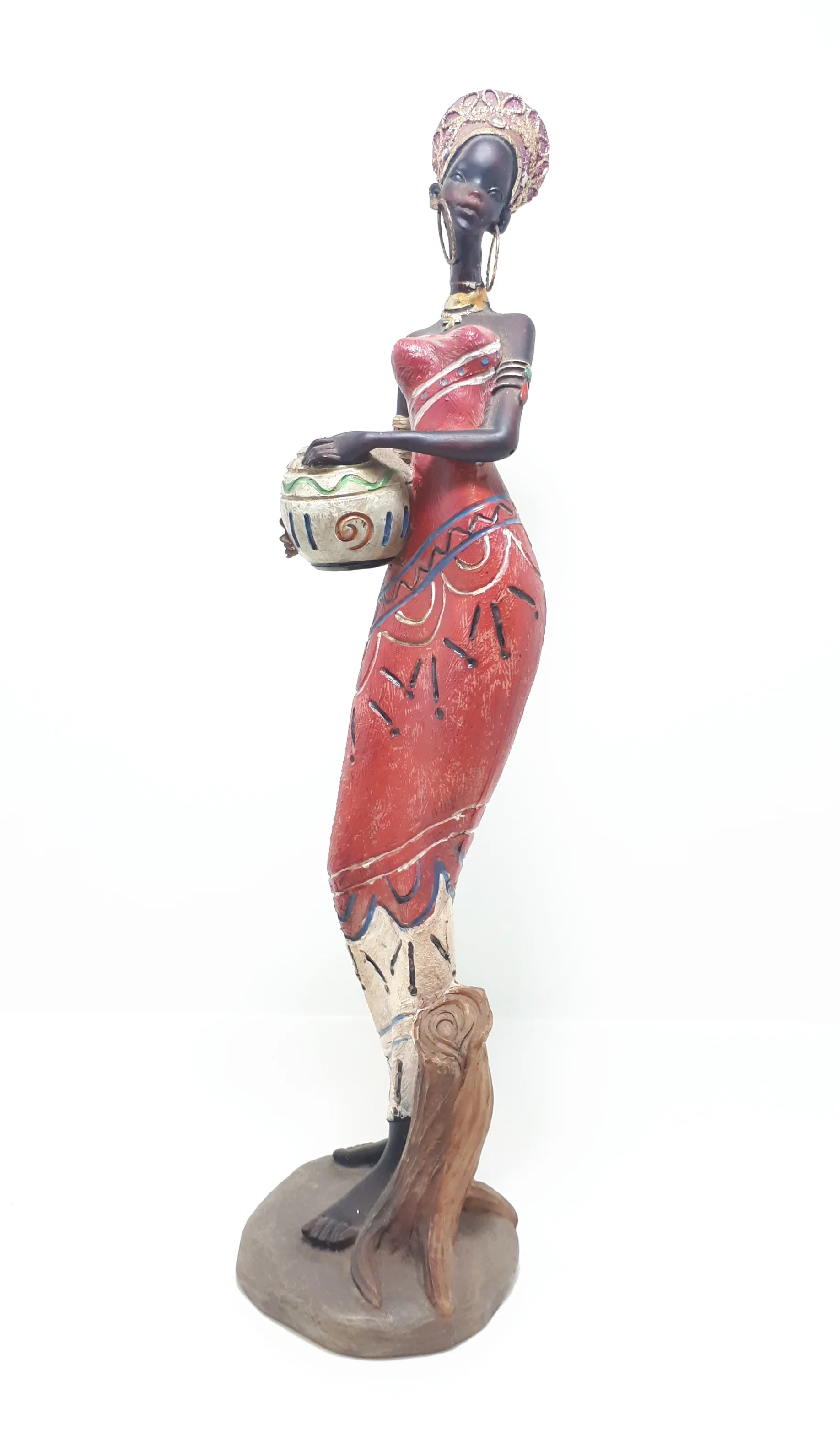 Decorative Tall African Lady Resin Figurine In Traditional Clothing - Image 5