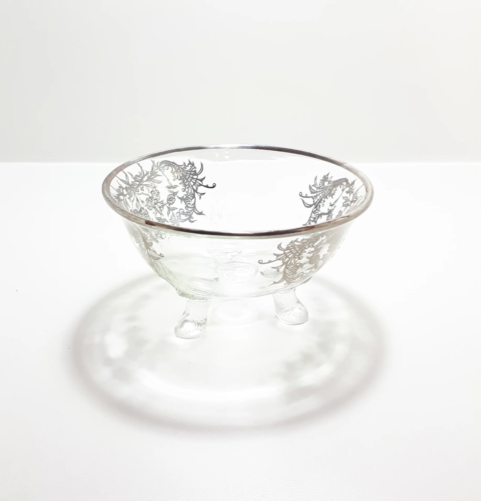 Three Footed Glass Bowl (Possibly 1920’s) With Silver Inlay and Rim - Image 6