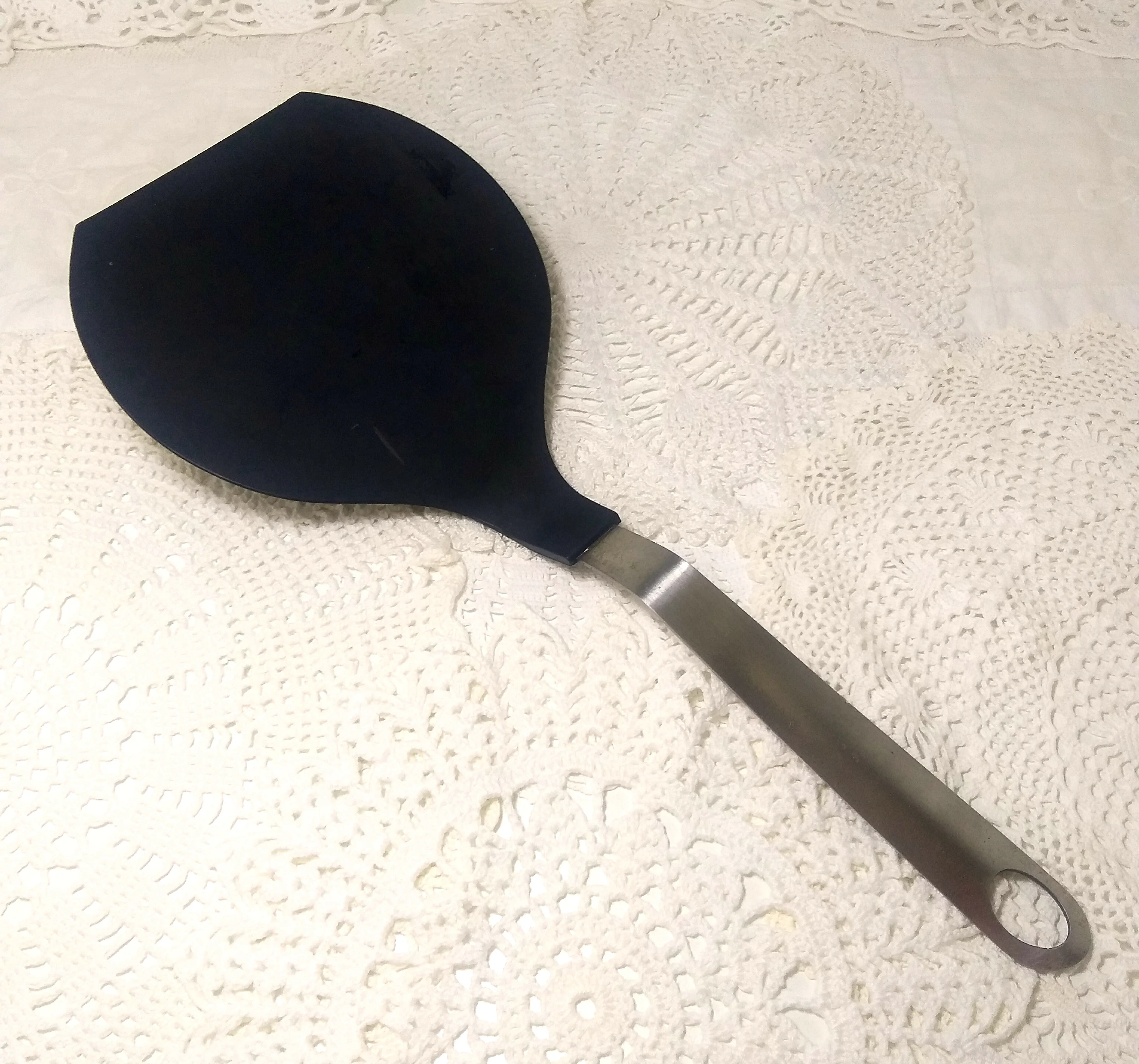Very Large Stainless Steel & Black Nylon Spatula