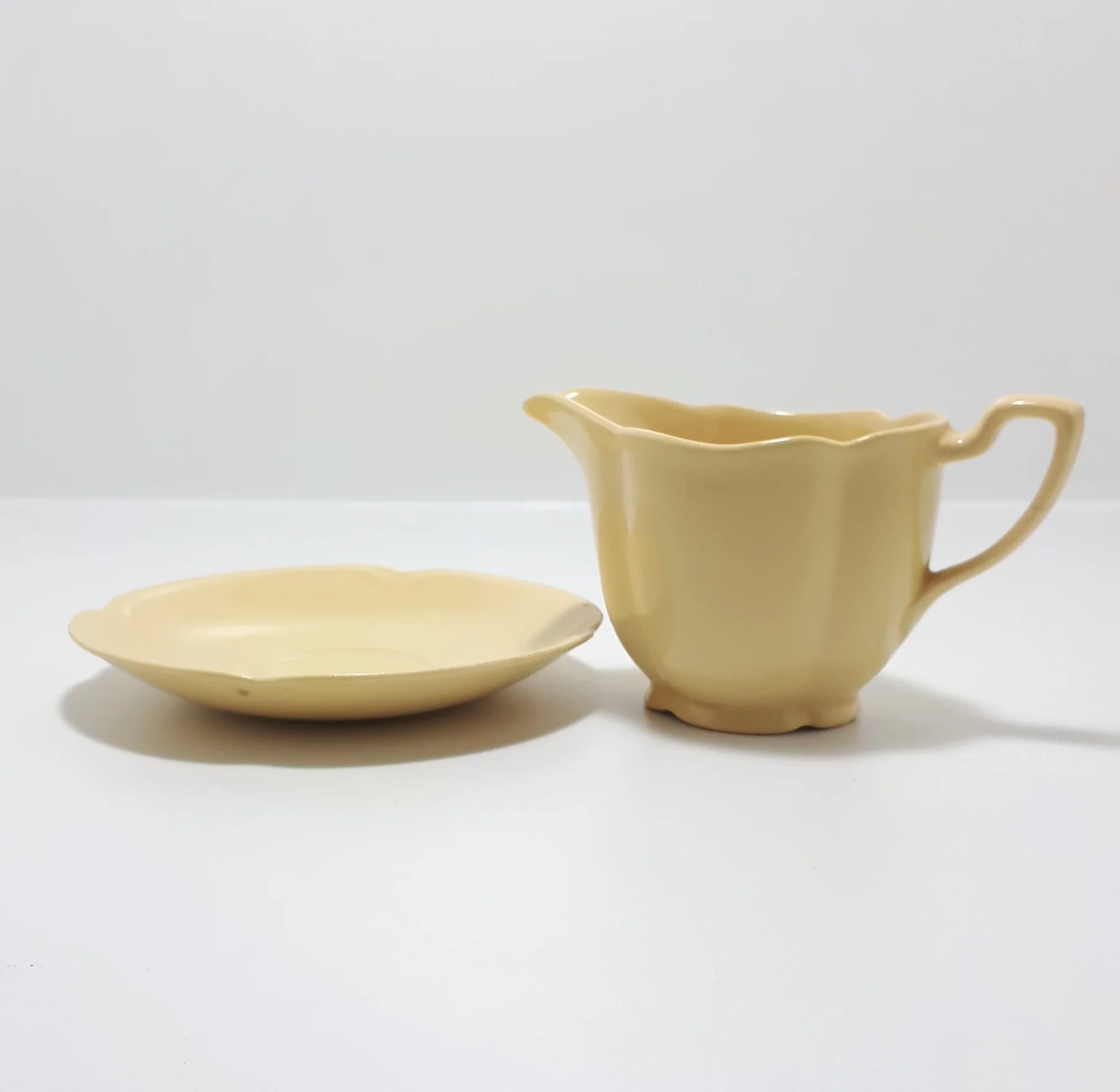 Vintage 1925-1970's Johnson Bros "Golden Dawn” Small Porcelain Creamer & Matching Saucer - Image 2