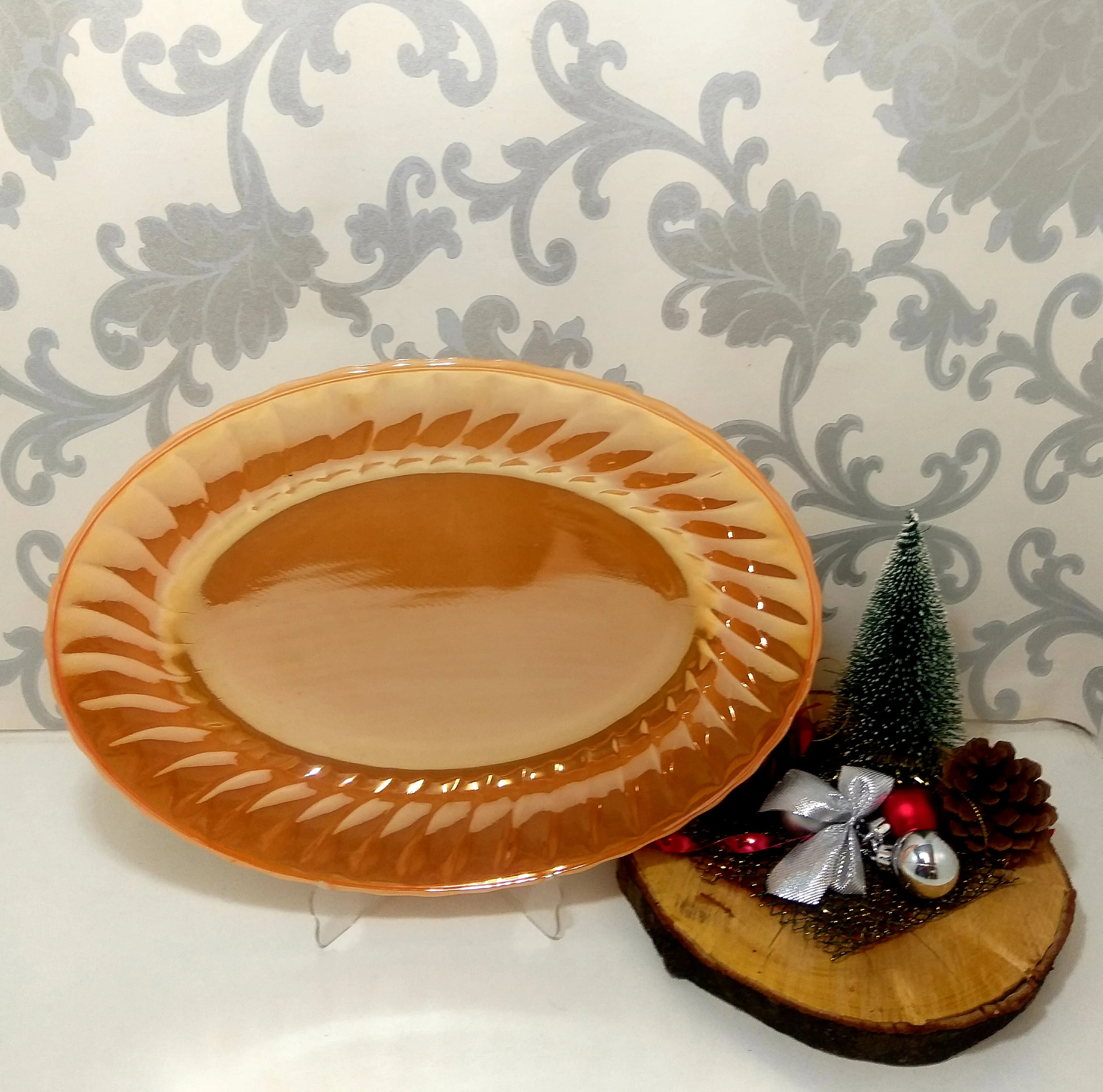 Vintage Anchor Hocking Fire King Peach Lustre Swirl Platter - Image 3