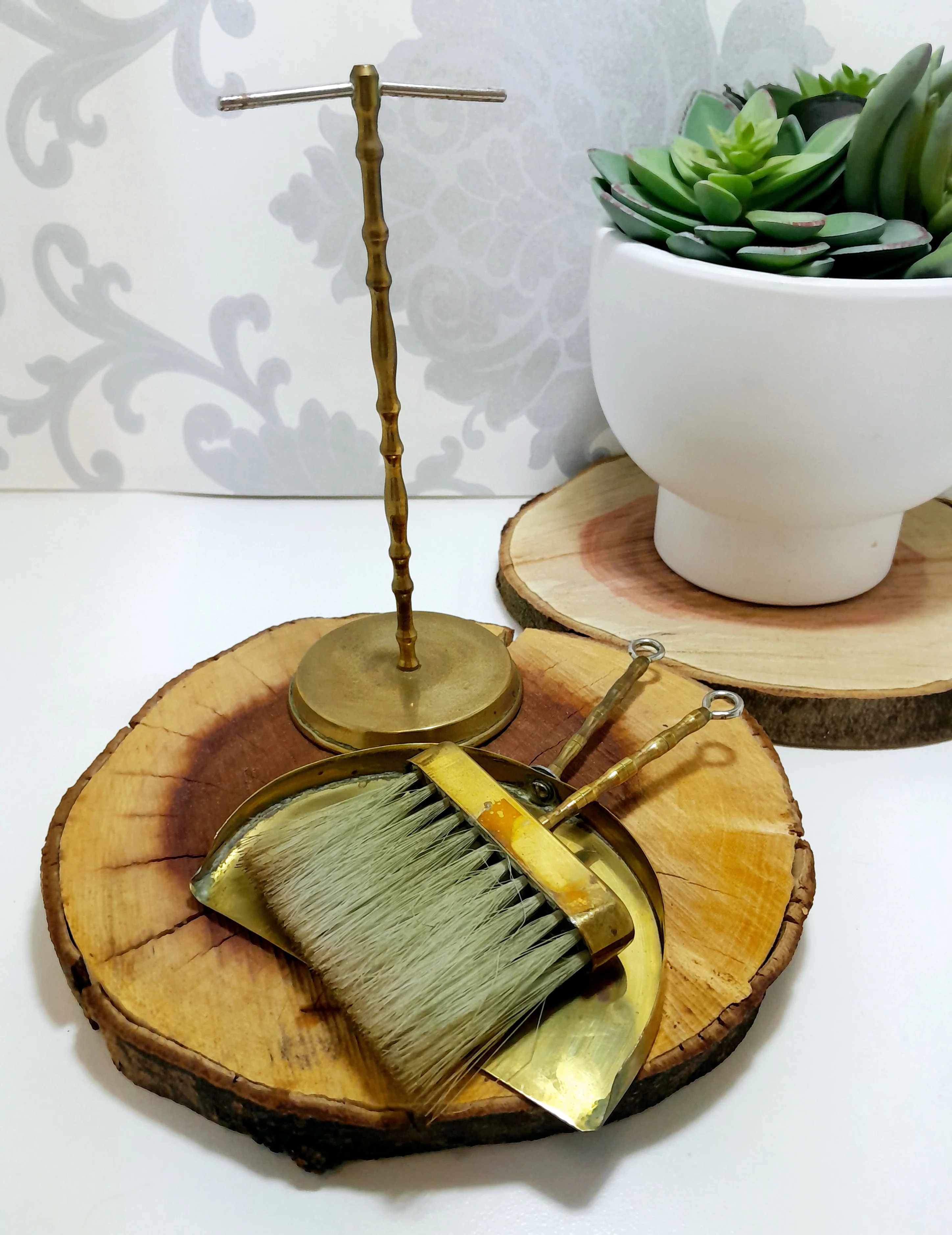 Vintage Brass Crumb Tray & Brush Hanging On A Stand - Image 5
