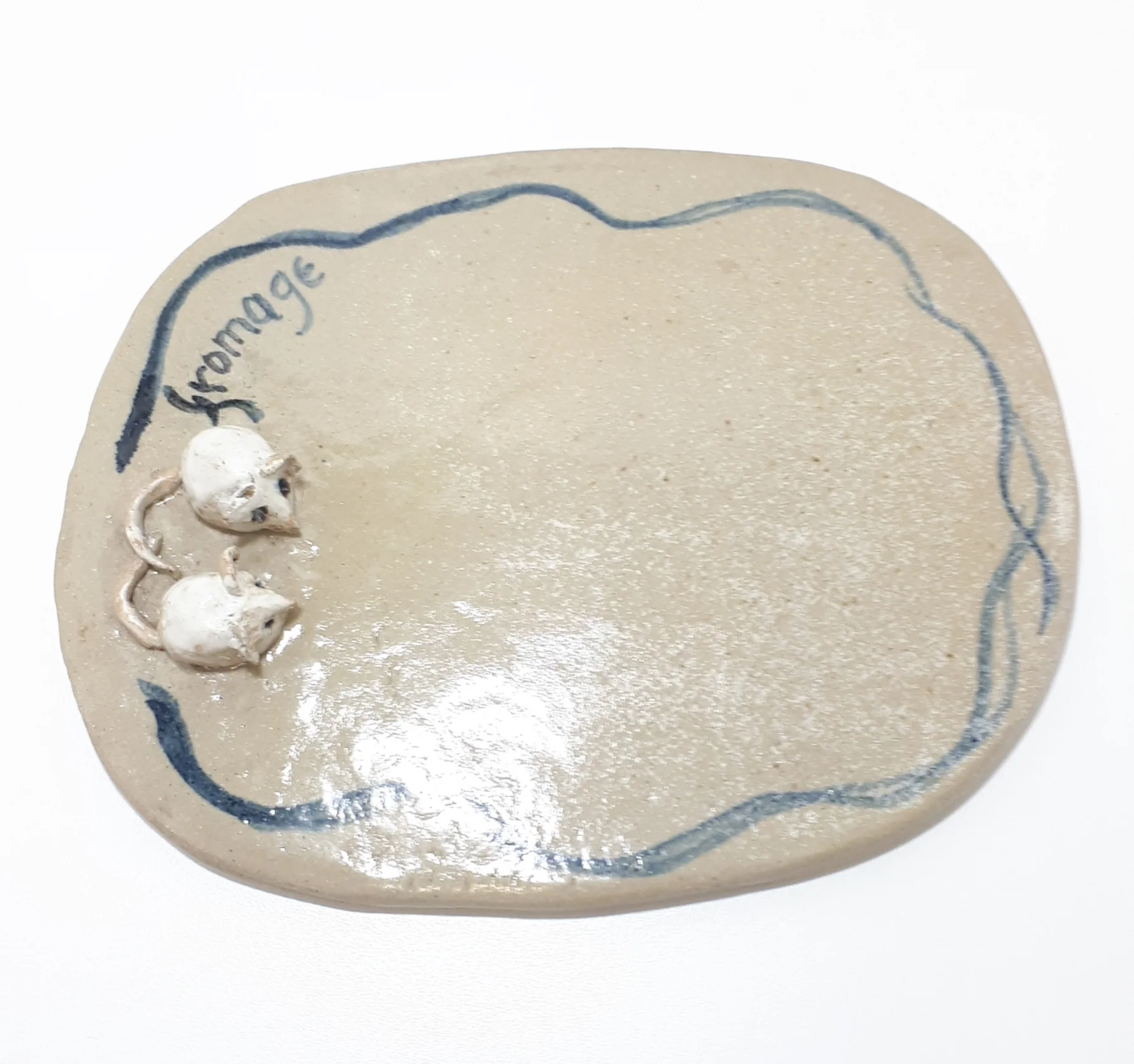 Vintage Ceramic Pottery Cheese Board With Mice Figurines - Fromage - Image 5