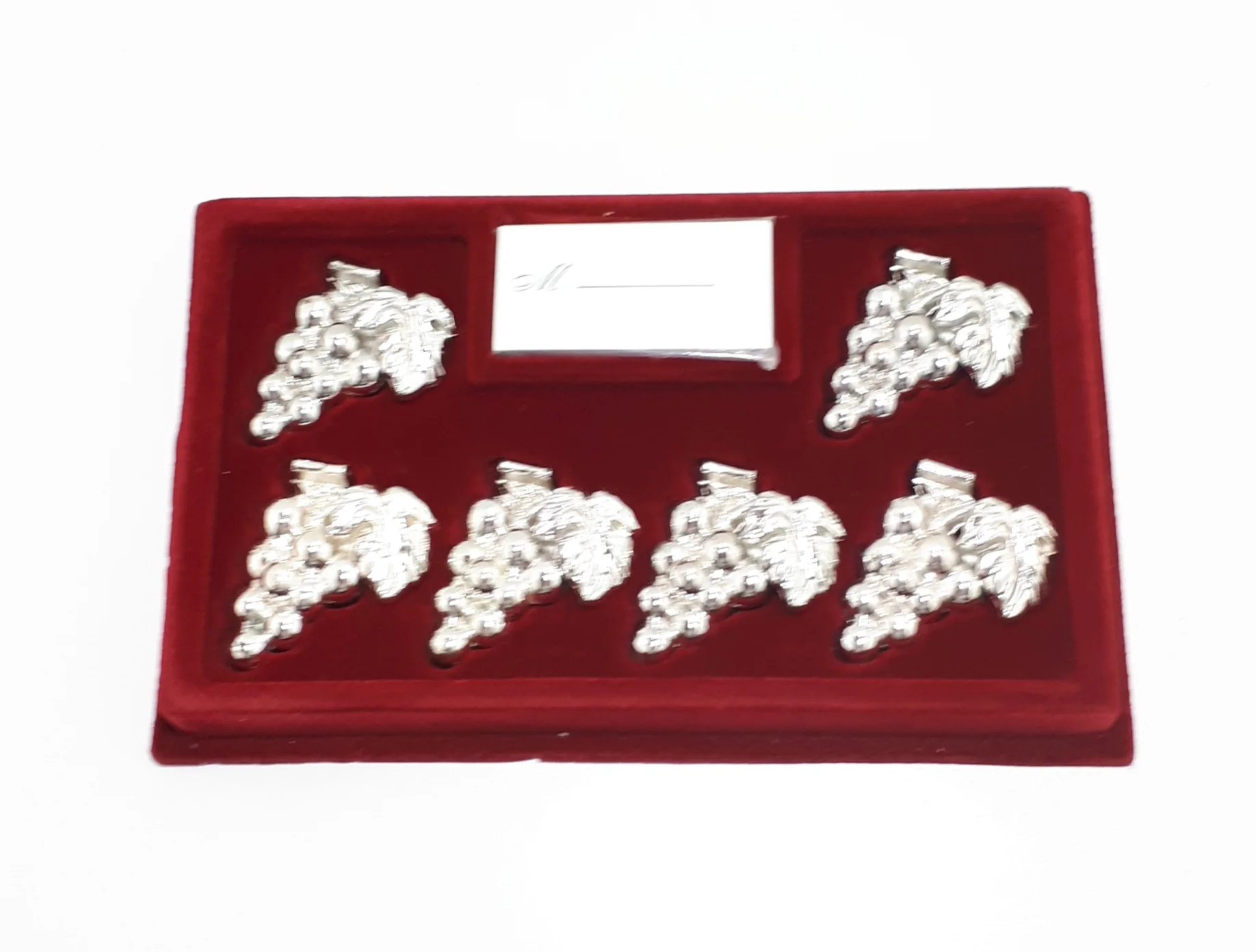 Vintage Complete Boxed Set Of 6 Silver Plated Place Card Holders – Grape Design - Image 4