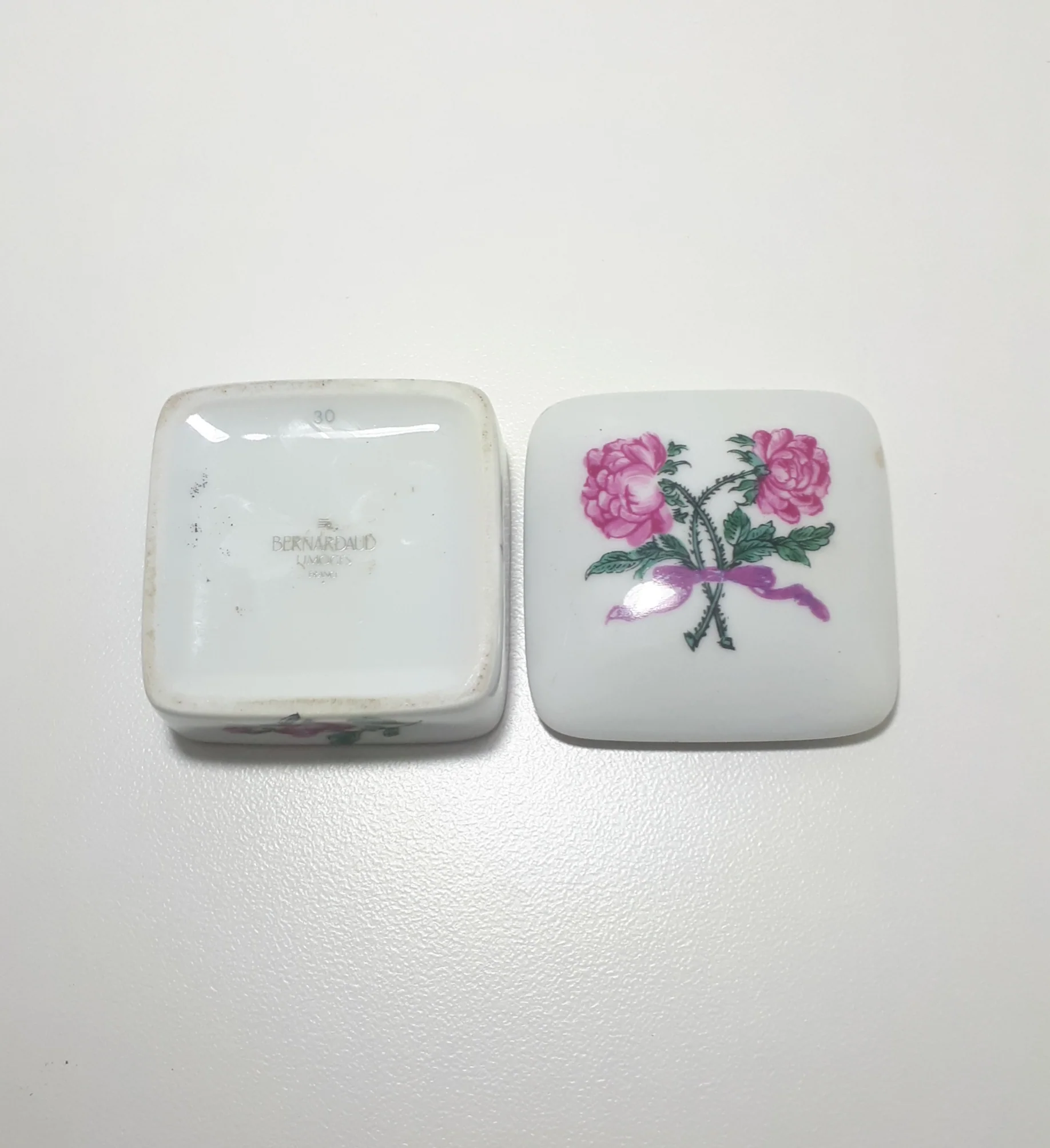 Vintage French Bernardaud Limoges Fine Porcelain Lidded Trinket Box With Rose Detail - Image 3