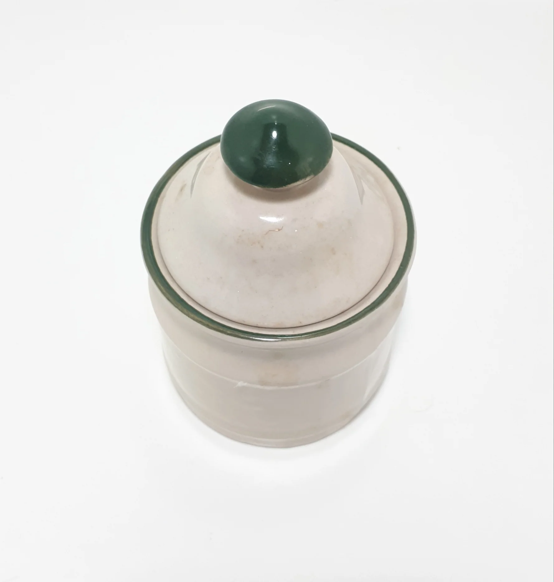 Vintage Little Harbor Grey & Olive Green Stoneware Lidded Pot - Image 2