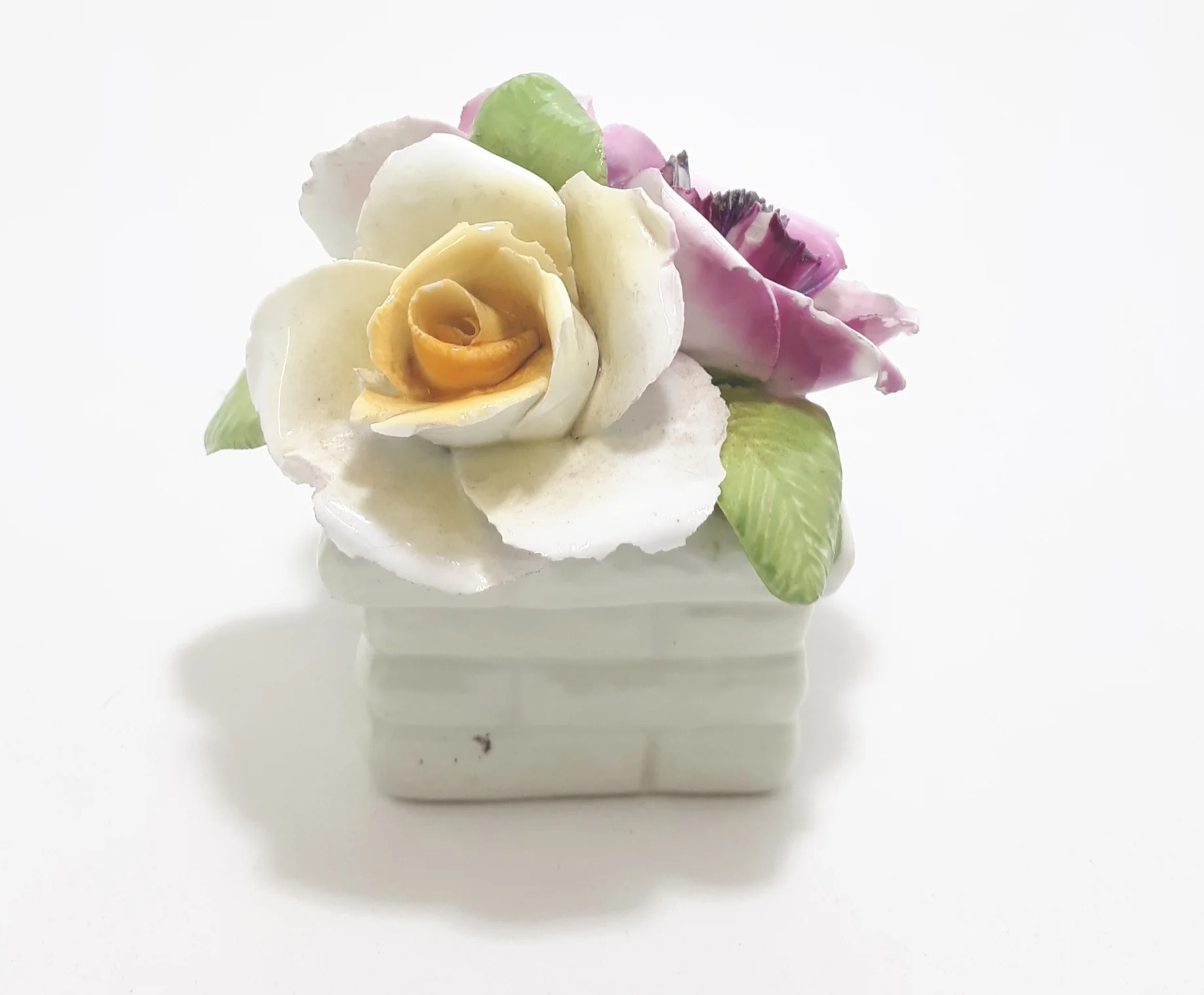 Vintage Miniature 1970’s Thorley China Fine Porcelain Rose Bouquet In Basket