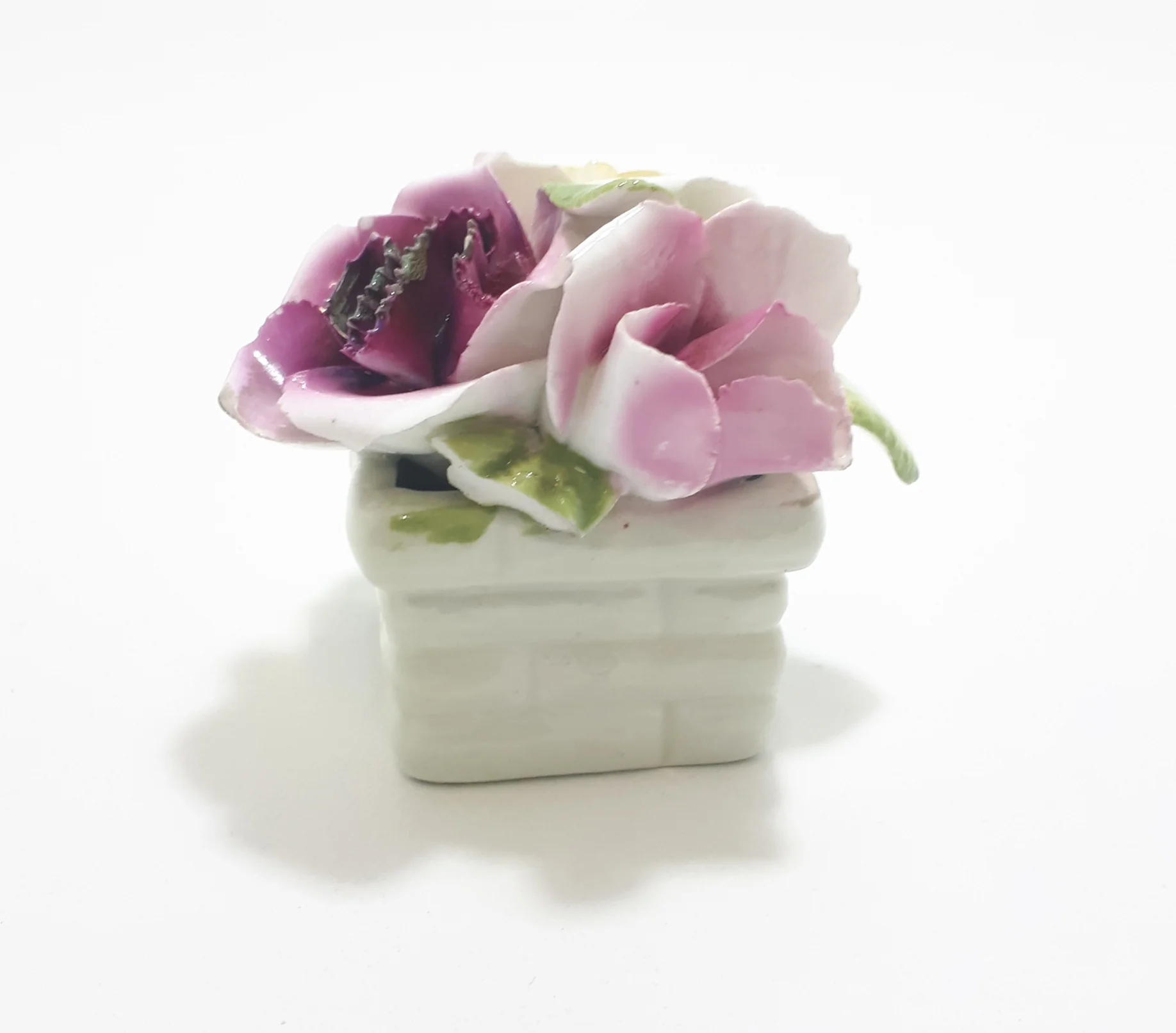 Vintage Miniature 1970’s Thorley China Fine Porcelain Rose Bouquet In Basket - Image 3