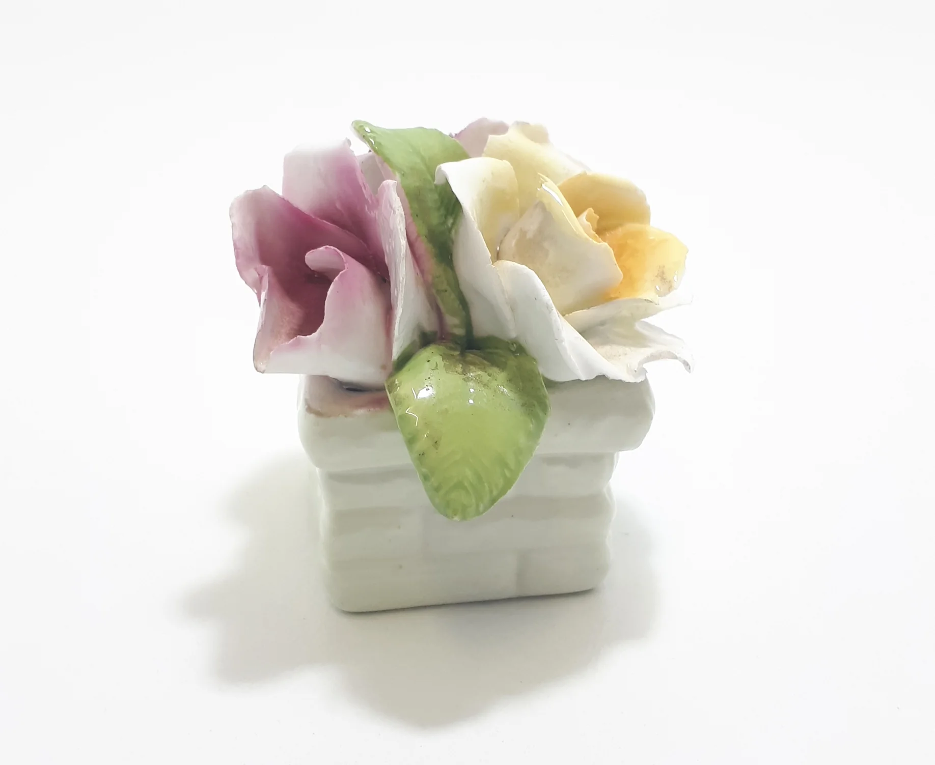 Vintage Miniature 1970’s Thorley China Fine Porcelain Rose Bouquet In Basket - Image 4