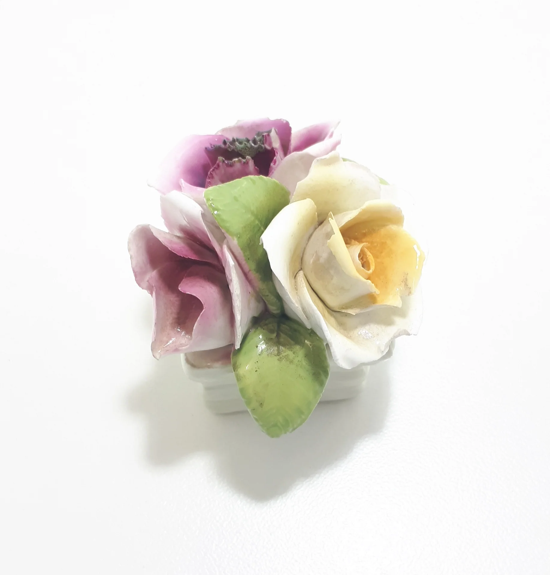 Vintage Miniature 1970’s Thorley China Fine Porcelain Rose Bouquet In Basket - Image 5