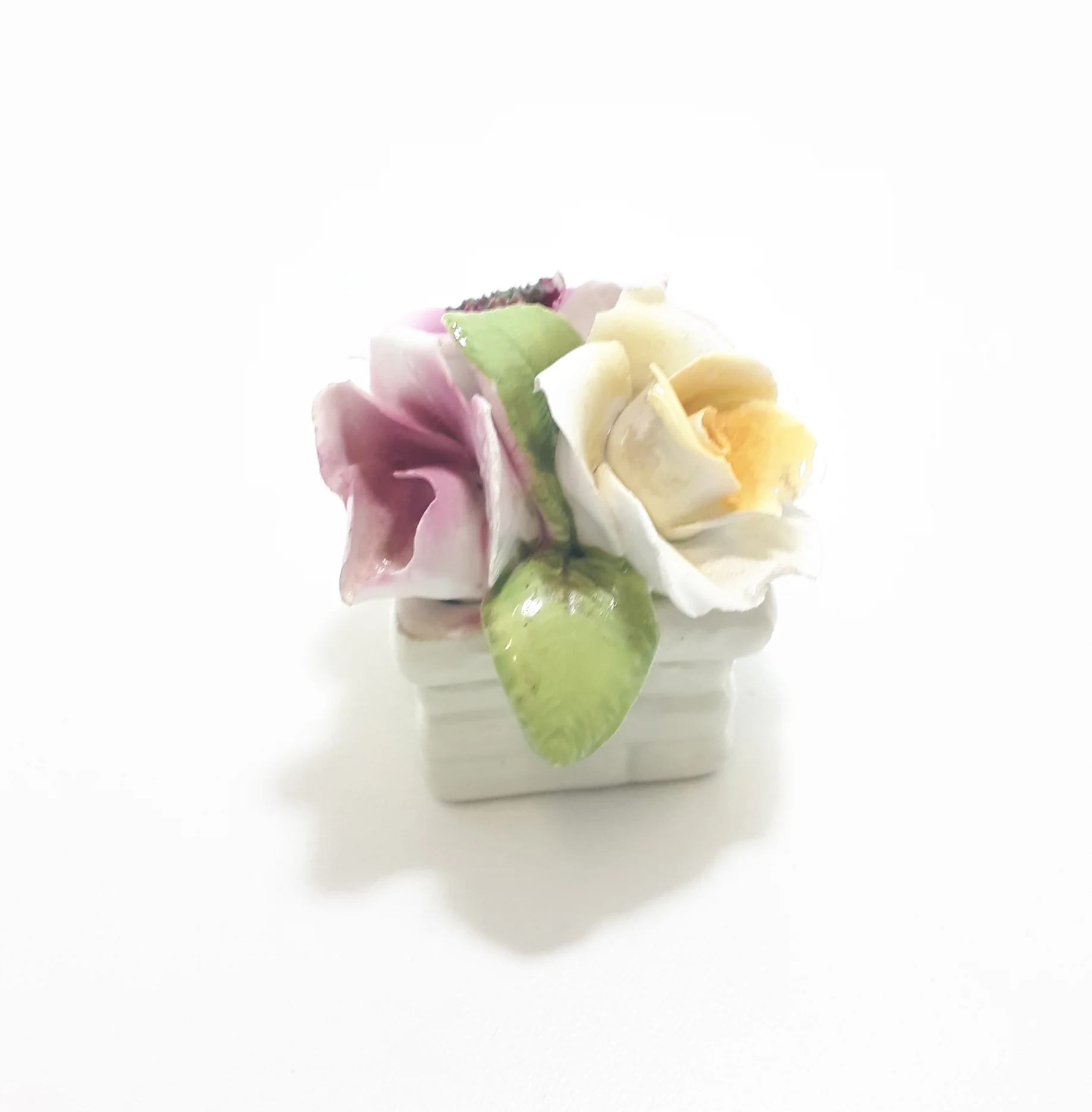 Vintage Miniature 1970’s Thorley China Fine Porcelain Rose Bouquet In Basket - Image 6