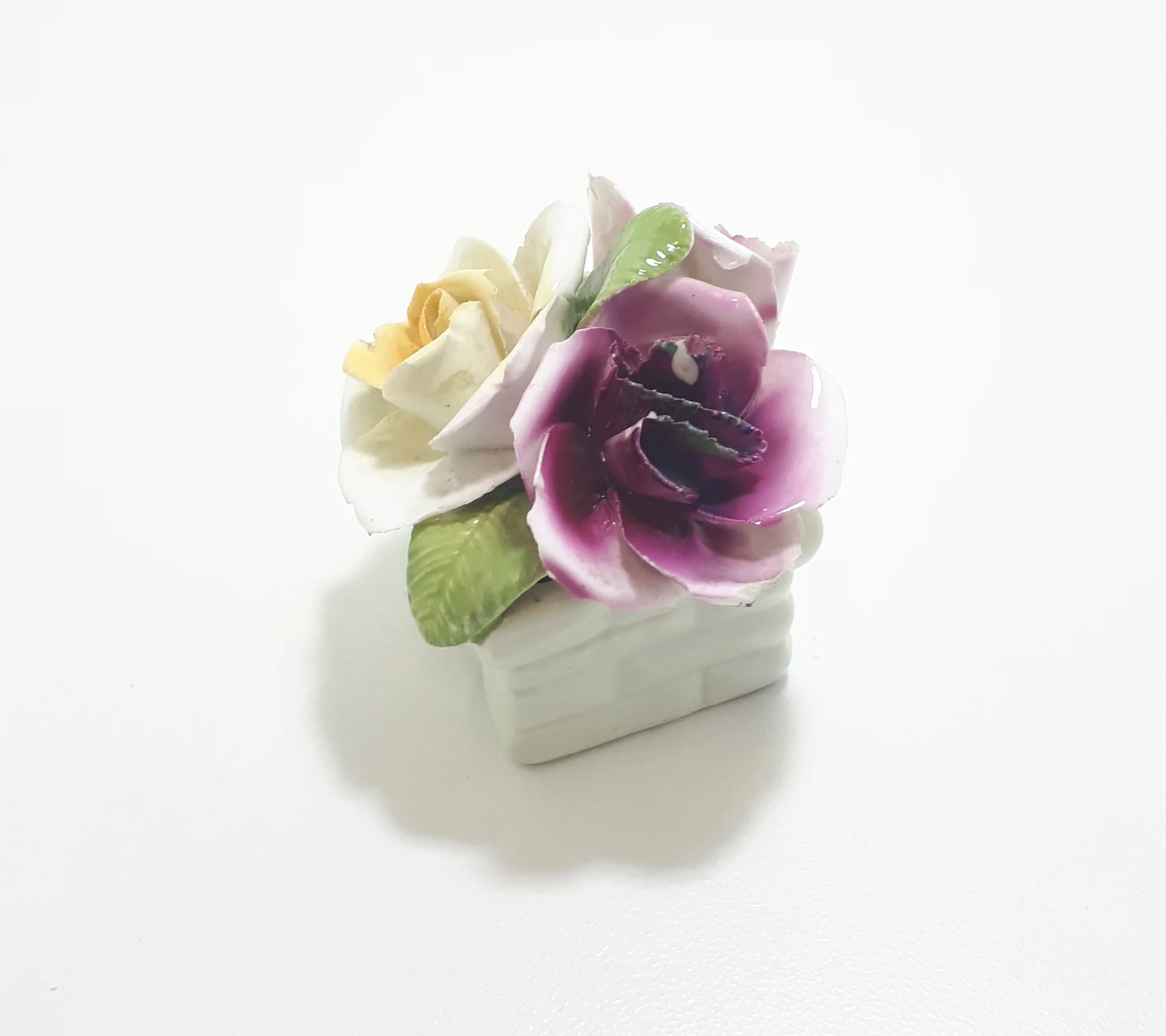 Vintage Miniature 1970’s Thorley China Fine Porcelain Rose Bouquet In Basket - Image 8