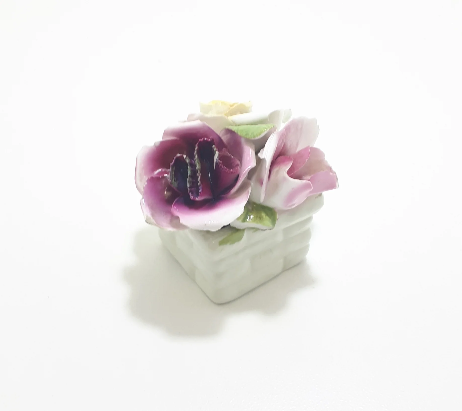 Vintage Miniature 1970’s Thorley China Fine Porcelain Rose Bouquet In Basket - Image 9
