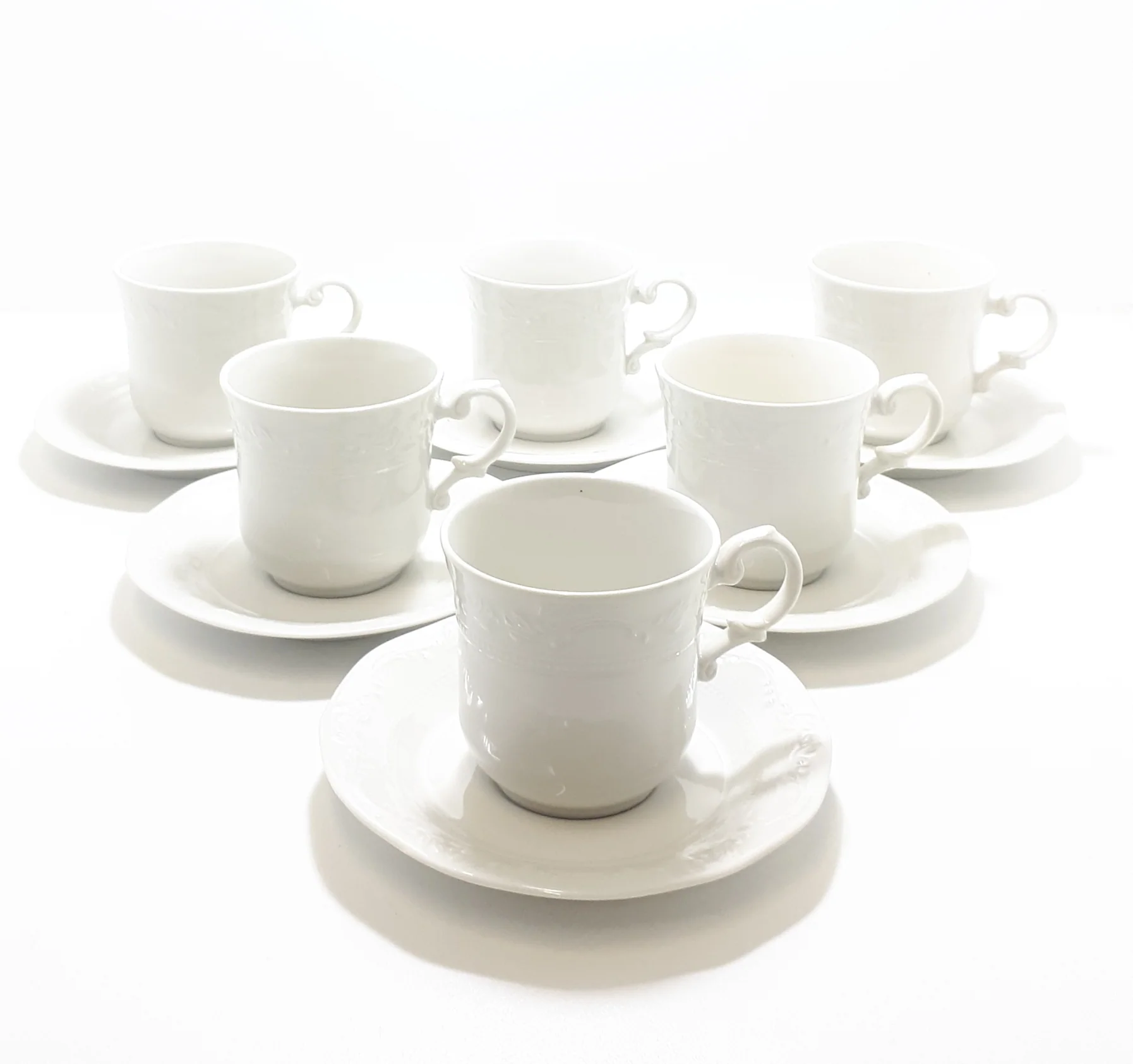 Vintage South African Set Of 6 White Huguenot Royale Cups & Saucers