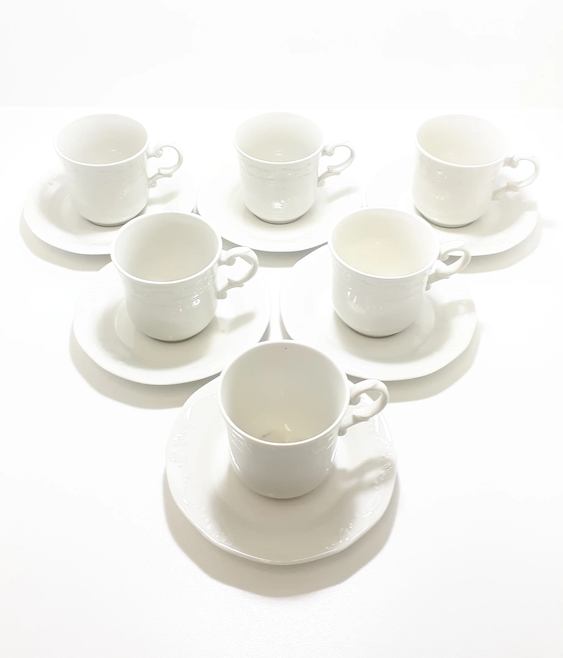 Vintage South African Set Of 6 White Huguenot Royale Cups & Saucers - Image 2